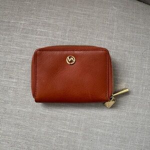 Valentina Small Zip Wallet in Warm Brown with Gold Hardware